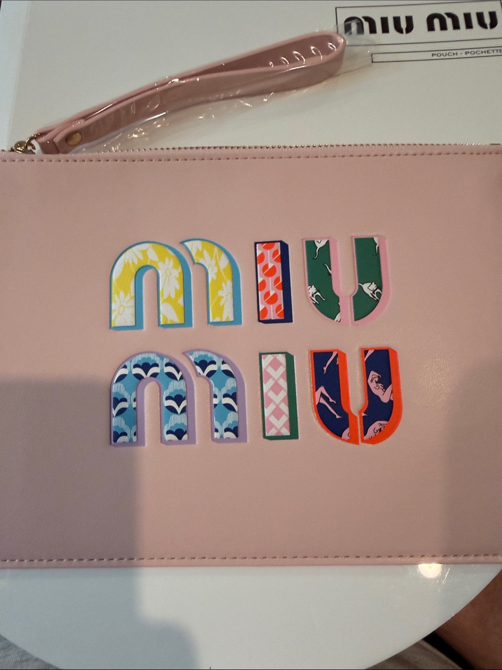 Miu Miu Pastel Pink Logo Zip Wristlet Pouchette BRAND NEW APROX 9x6.5 inch
